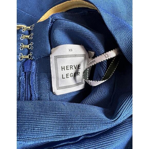 Herve Leger Ultramarine Party Short Sleeve Bandage Bodycon Mini Dress Size XS - Picture 2 of 11